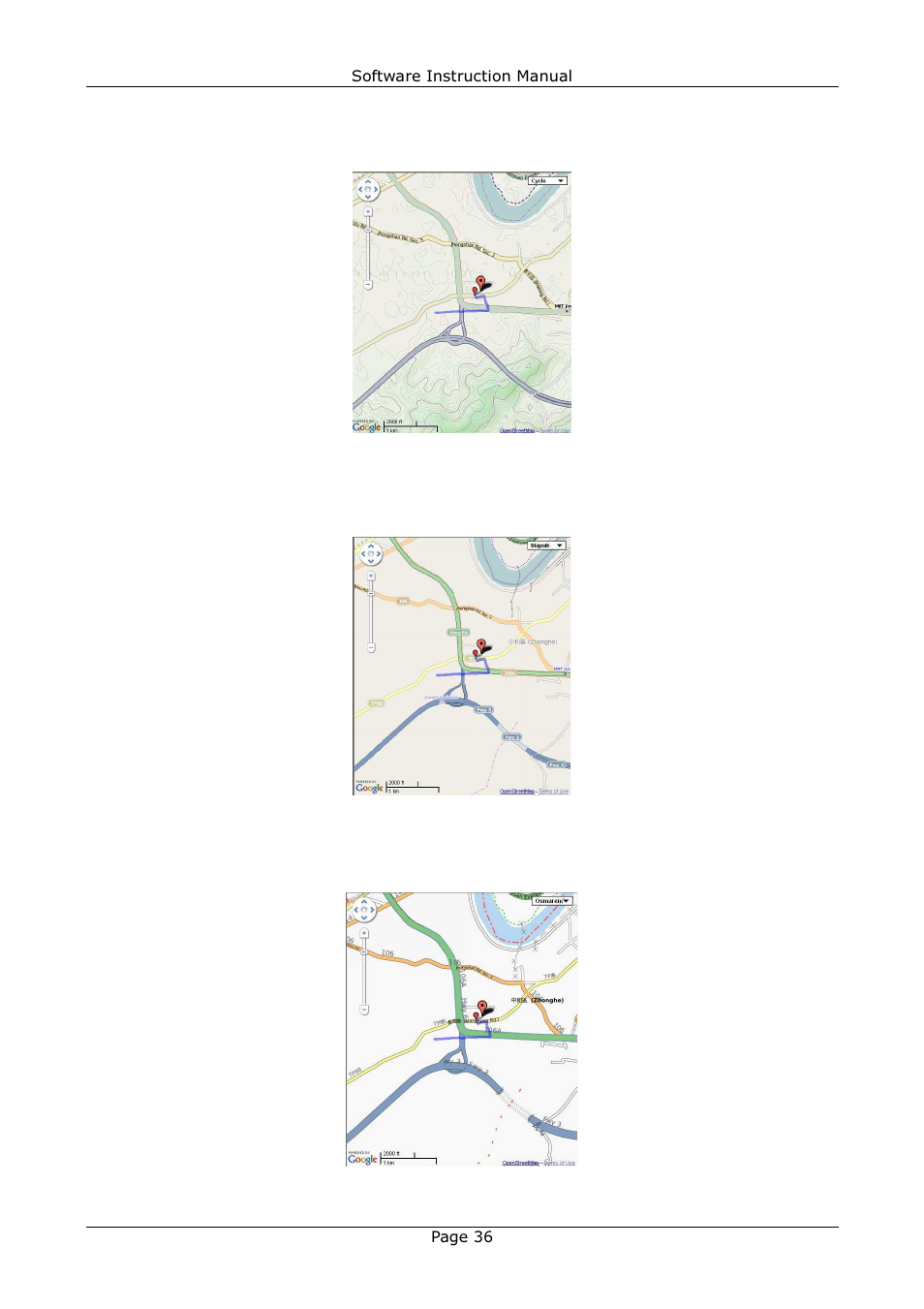 5 cycle map (open street map), 6 mapnik map (open street map), 7 osmarender map (open street map) | GLOBALSAT Training Gym Pro v1.1 Instruction Manual User Manual | Page 36 / 39