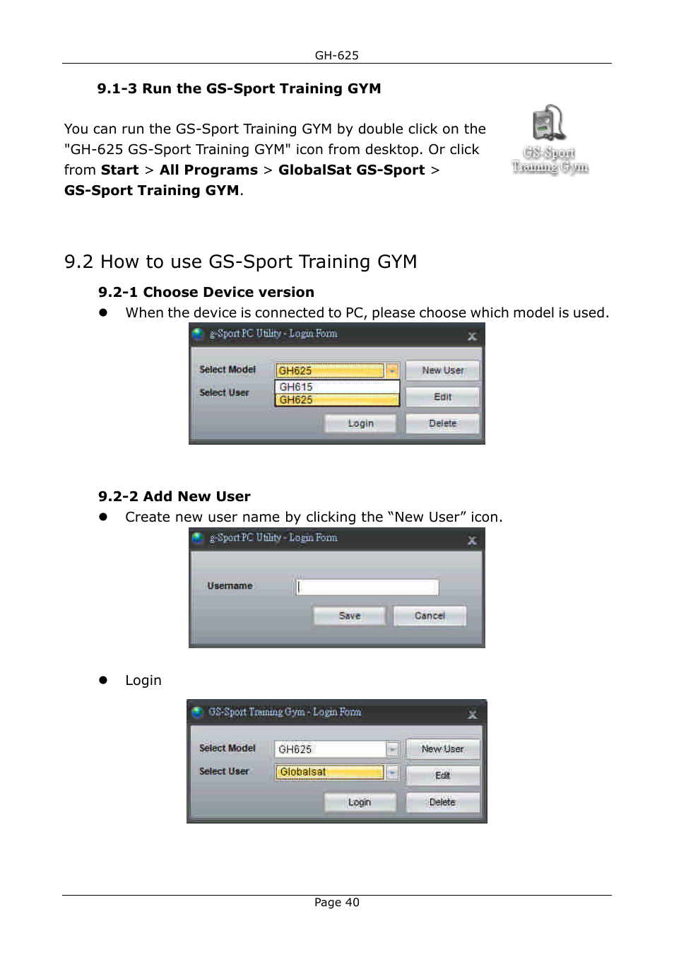 2 how to use gs-sport training gym | GLOBALSAT GH-625 User Manual User Manual | Page 40 / 63