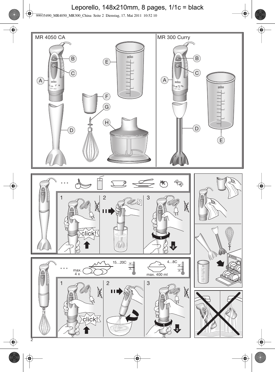 Click | Braun MR 4050 CA User Manual | Page 2 / 8