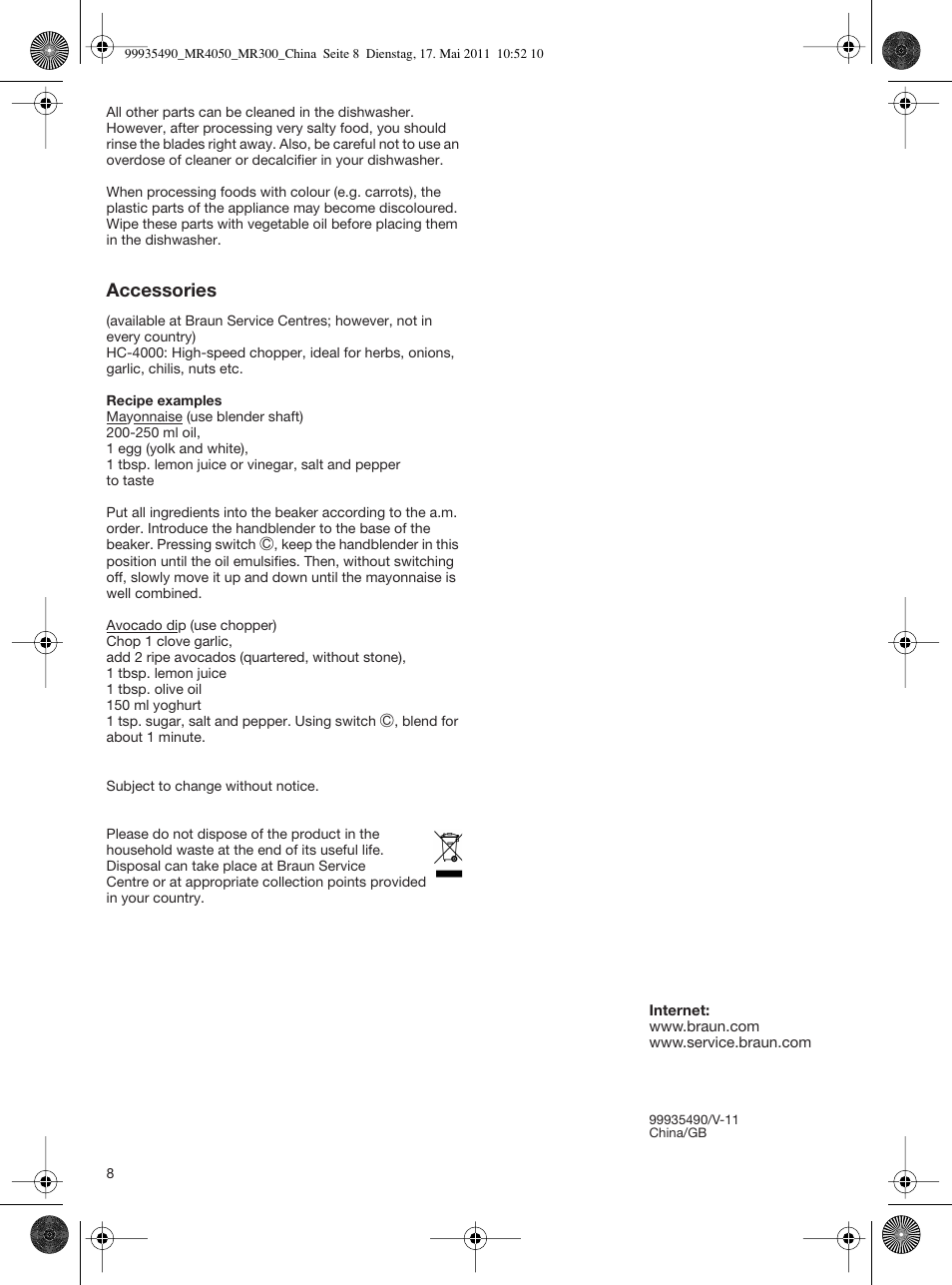 Braun MR 4050 CA User Manual | Page 8 / 8