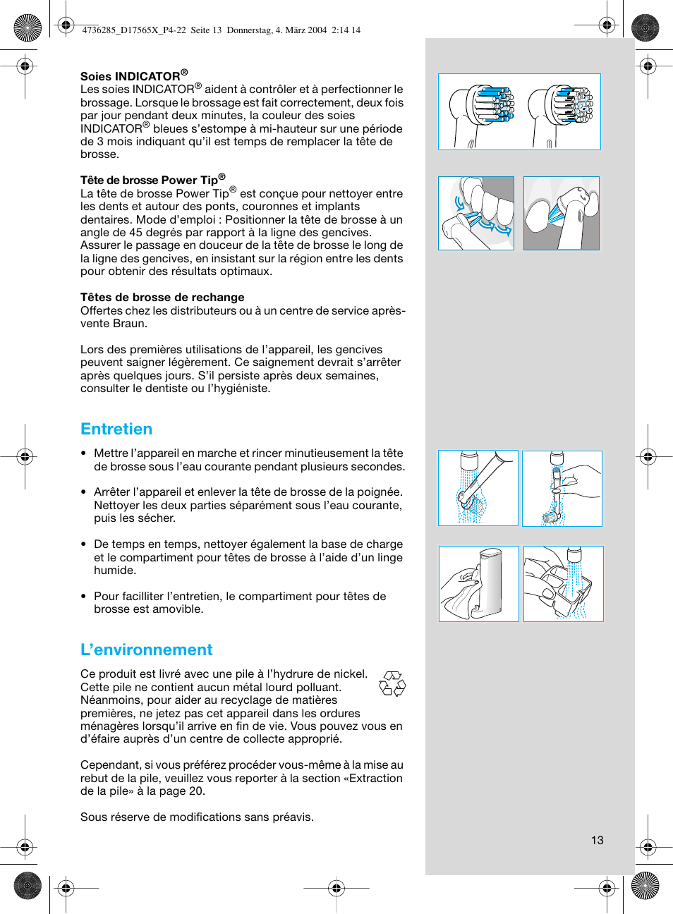 Entretien, L’environnement | Braun Professional Care 7000 DLX series User Manual | Page 13 / 22