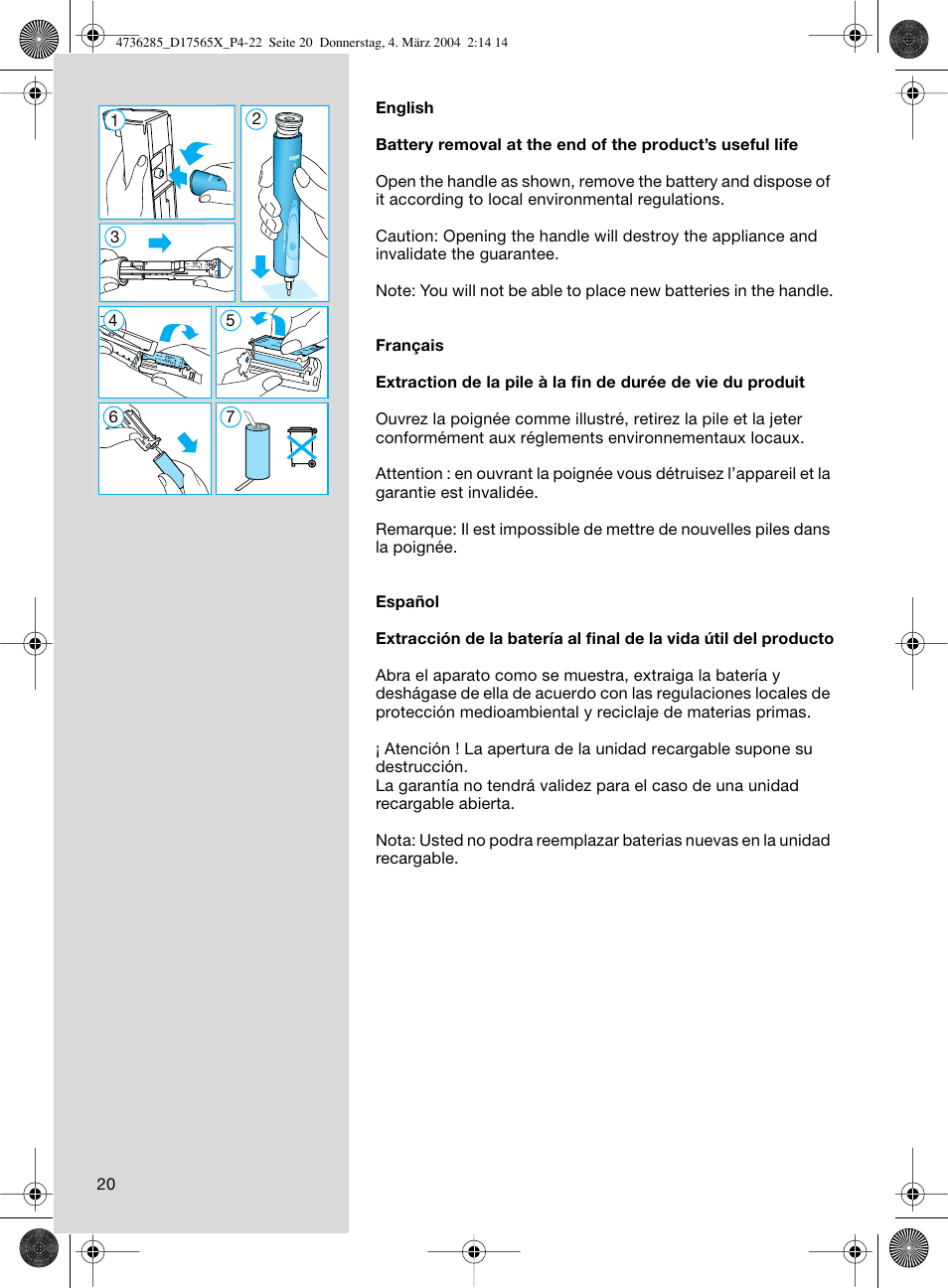 Braun Professional Care 7000 DLX series User Manual | Page 20 / 22