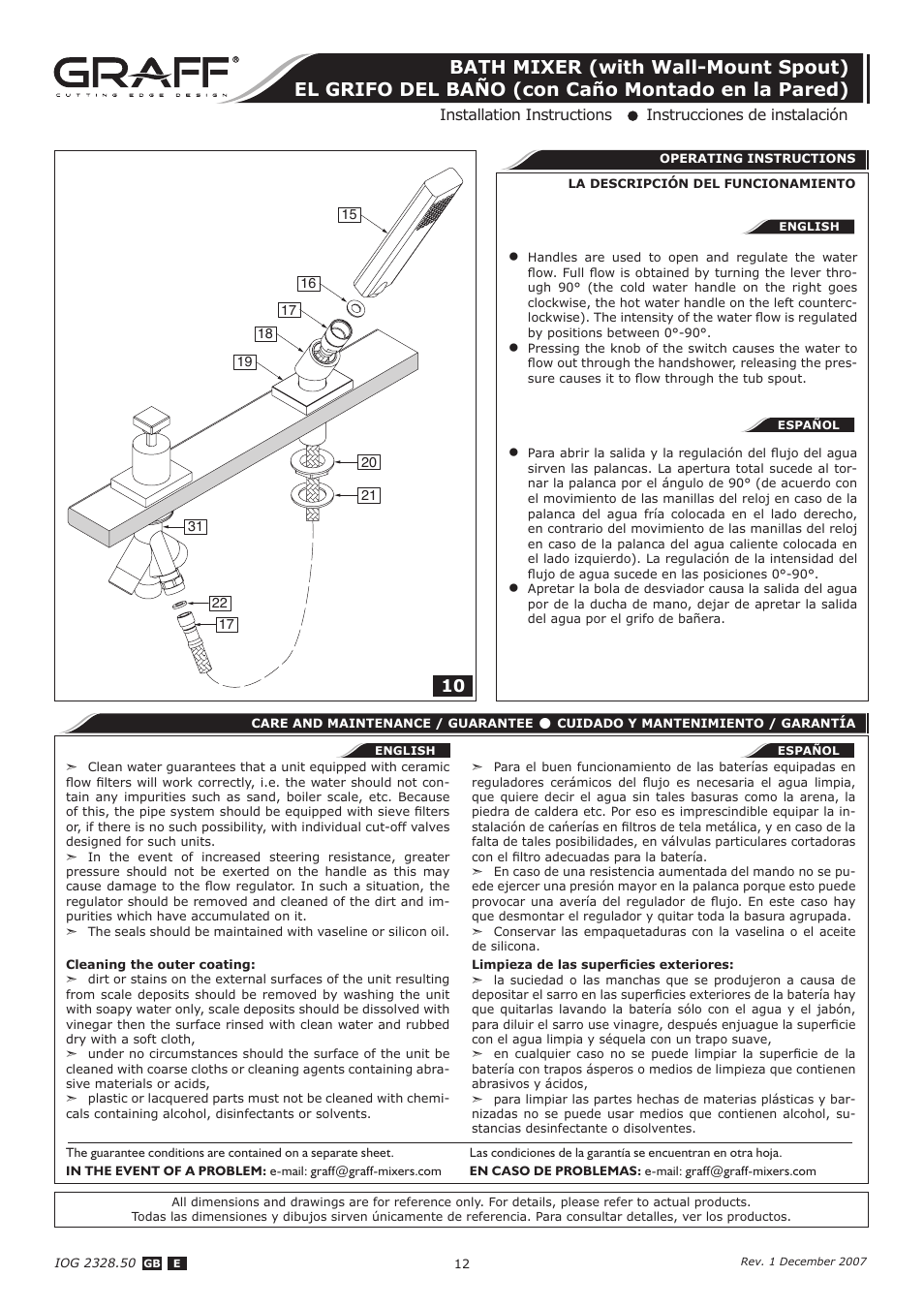 Graff BATH MIXER (with Wall-Mount Spout) User Manual | Page 12 / 12