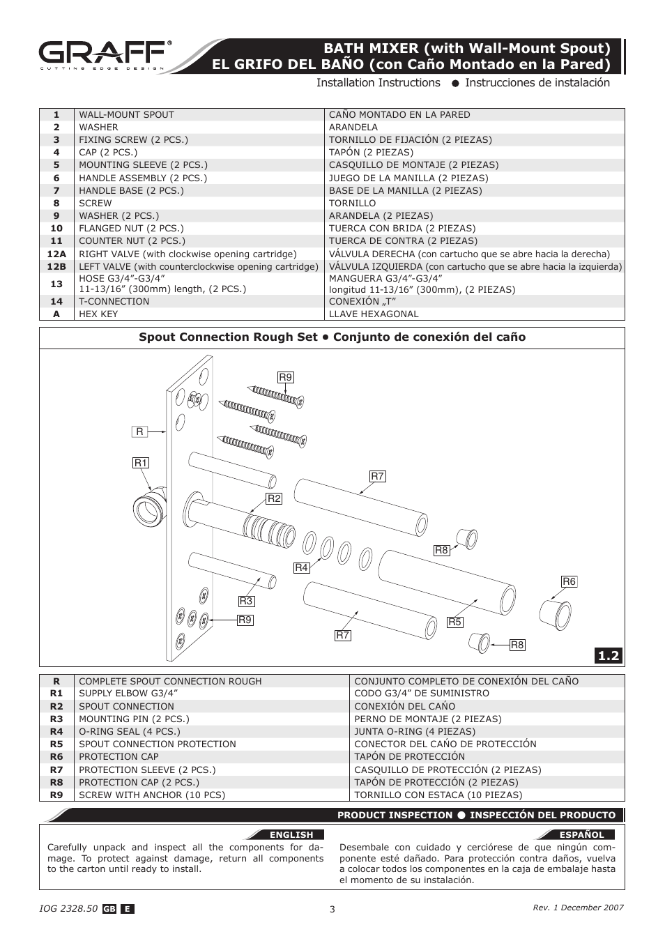 Graff BATH MIXER (with Wall-Mount Spout) User Manual | Page 3 / 12
