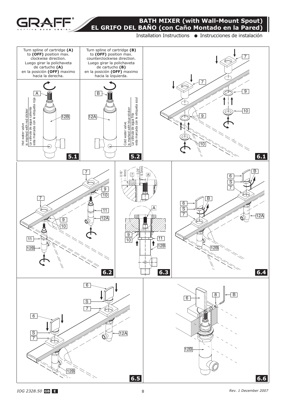 Graff BATH MIXER (with Wall-Mount Spout) User Manual | Page 8 / 12