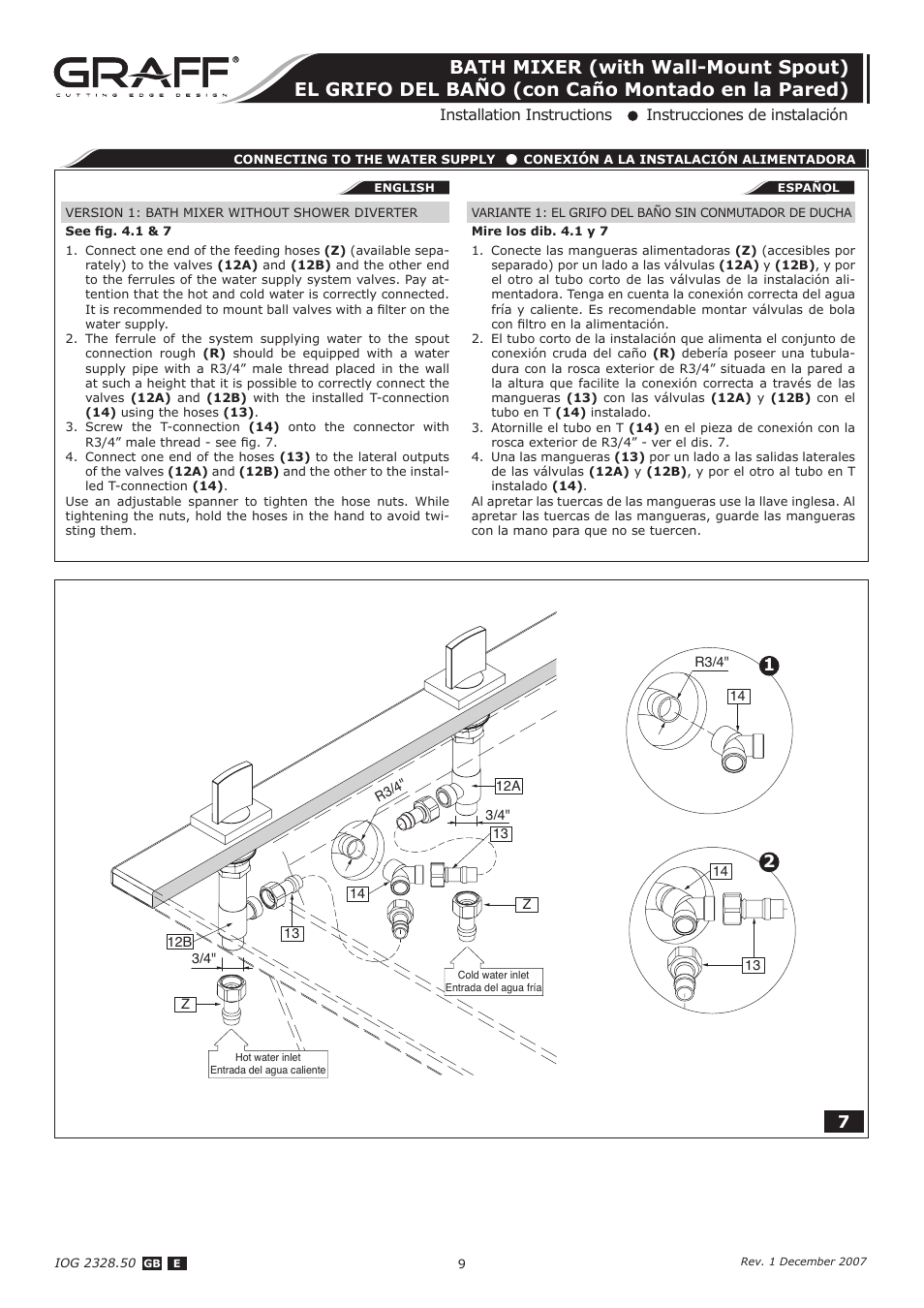 Graff BATH MIXER (with Wall-Mount Spout) User Manual | Page 9 / 12