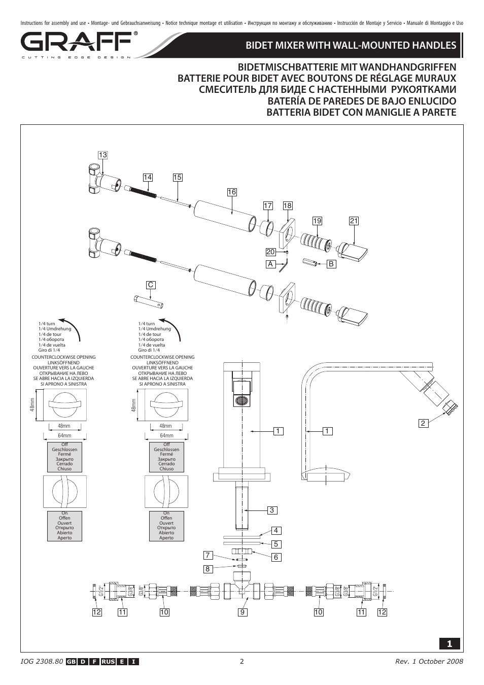Graff BIDET MIXER WITH WALL-MOUNTED HANDLES User Manual | Page 2 / 10