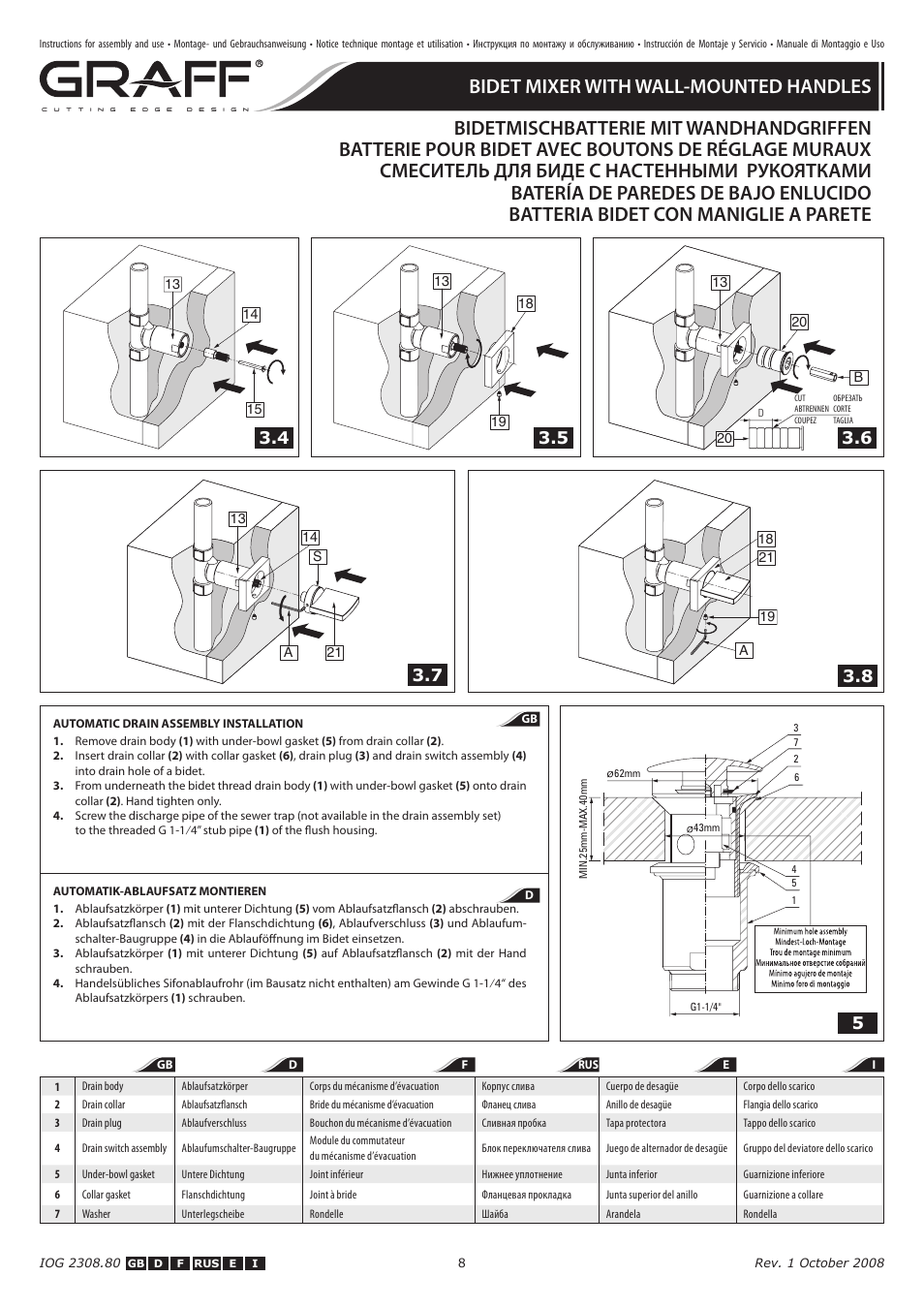 Graff BIDET MIXER WITH WALL-MOUNTED HANDLES User Manual | Page 8 / 10