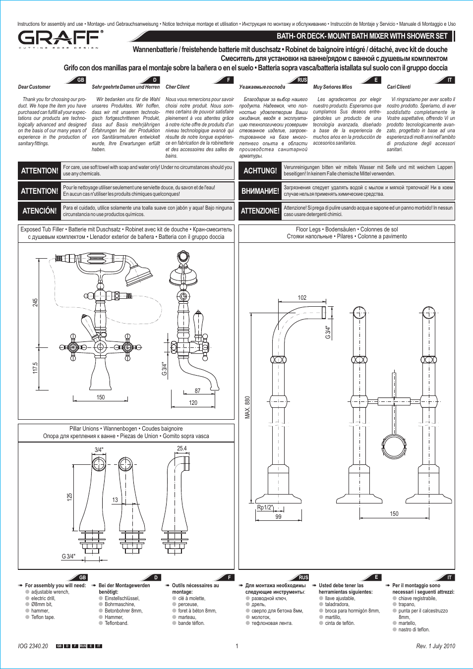 Graff BATH- OR DECK- MOUNT BATH MIXER WITH SHOWER SET User Manual | 9 pages
