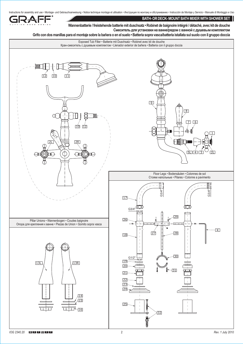 Bath- or deck- mount bath mixer with shower set | Graff BATH- OR DECK- MOUNT BATH MIXER WITH SHOWER SET User Manual | Page 2 / 9