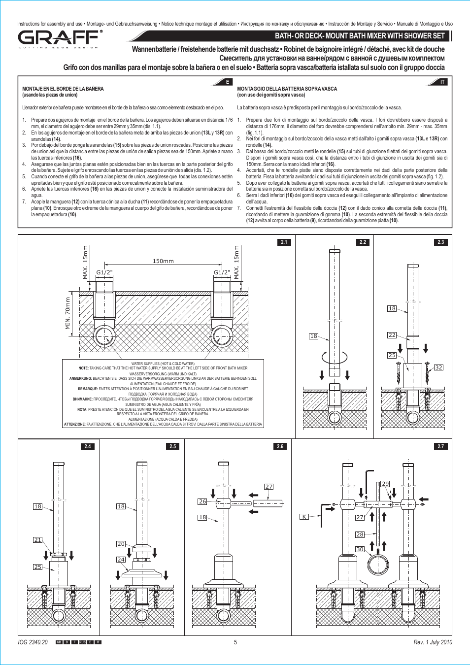 Bath- or deck- mount bath mixer with shower set | Graff BATH- OR DECK- MOUNT BATH MIXER WITH SHOWER SET User Manual | Page 5 / 9