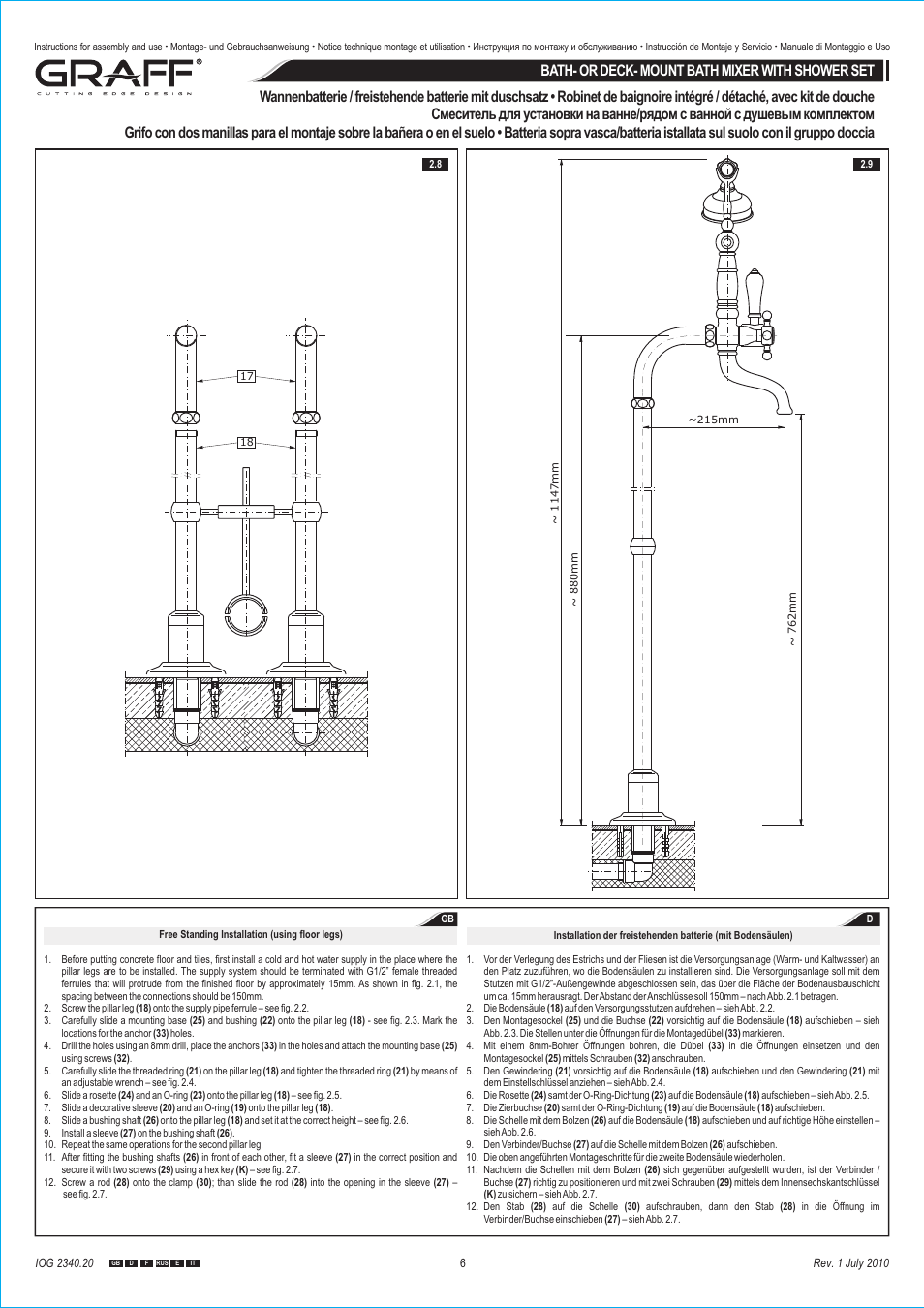 Bath- or deck- mount bath mixer with shower set | Graff BATH- OR DECK- MOUNT BATH MIXER WITH SHOWER SET User Manual | Page 6 / 9