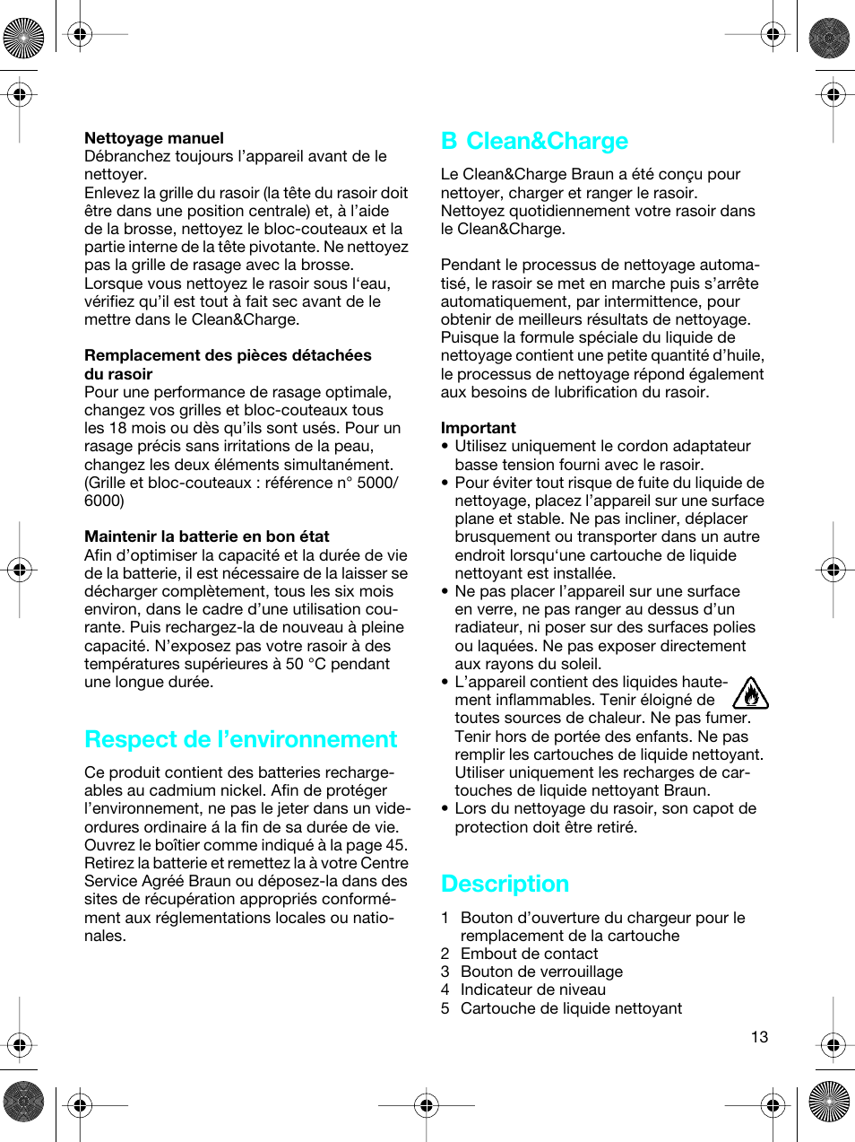 Respect de l’environnement, B clean&charge, Description | Braun 5691 User Manual | Page 12 / 53