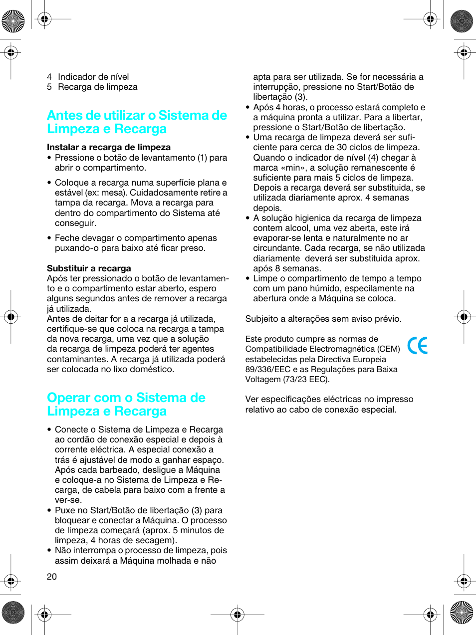 Antes de utilizar o sistema de limpeza e recarga, Operar com o sistema de limpeza e recarga | Braun 5691 User Manual | Page 19 / 53