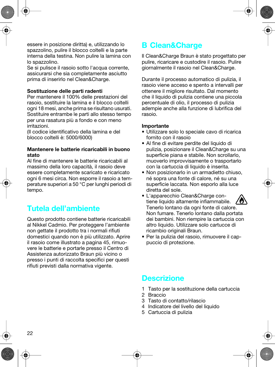 Tutela dell’ambiente, B clean&charge, Descrizione | Braun 5691 User Manual | Page 21 / 53