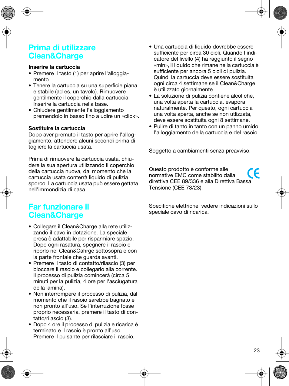 Prima di utilizzare clean&charge, Far funzionare il clean&charge | Braun 5691 User Manual | Page 22 / 53