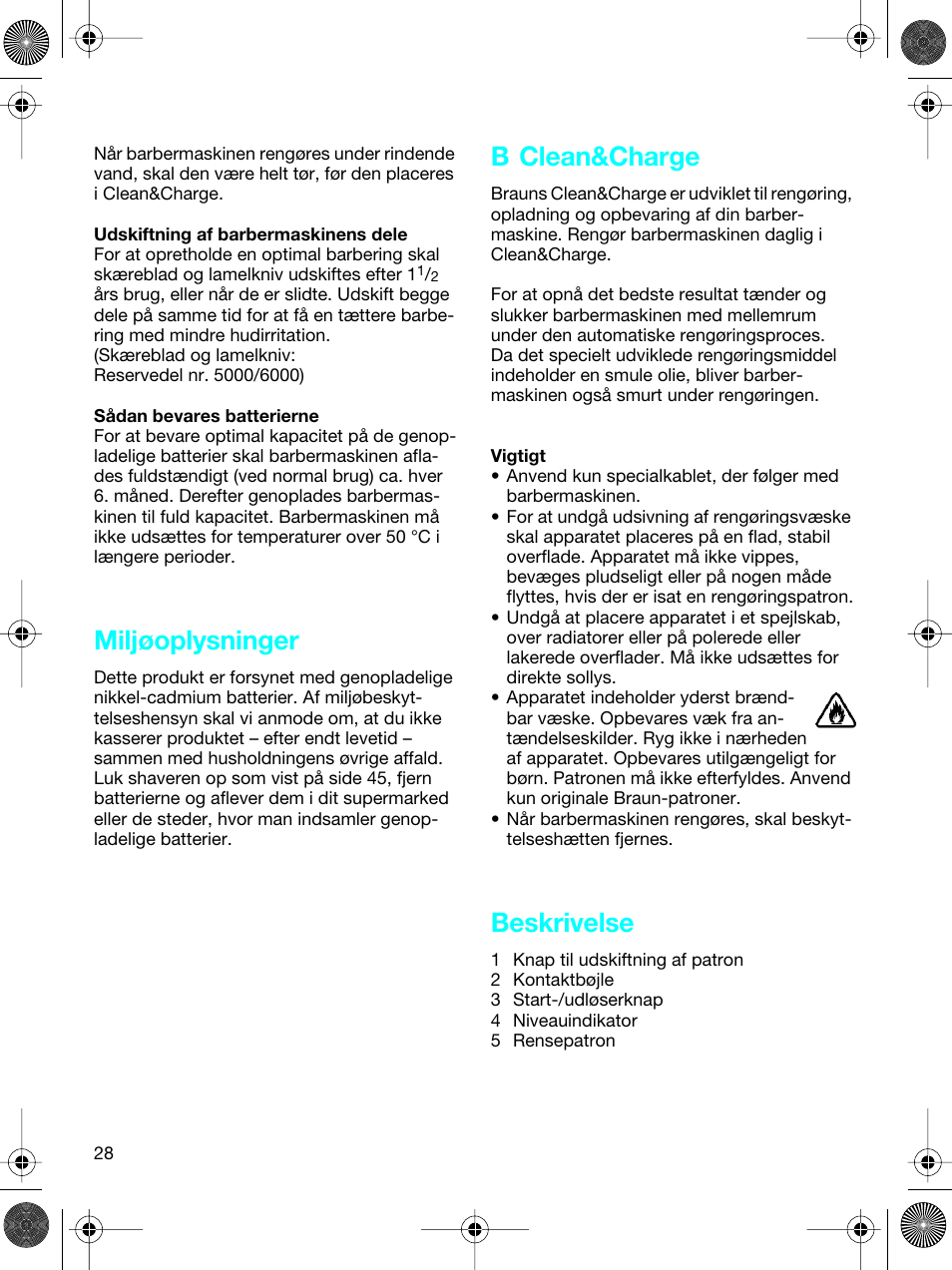 Miljøoplysninger, B clean&charge, Beskrivelse | Braun 5691 User Manual | Page 27 / 53