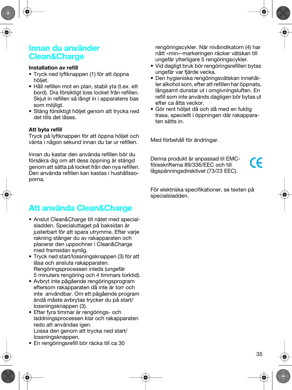 Innan du använder clean&charge, Att använda clean&charge | Braun 5691 User Manual | Page 34 / 53