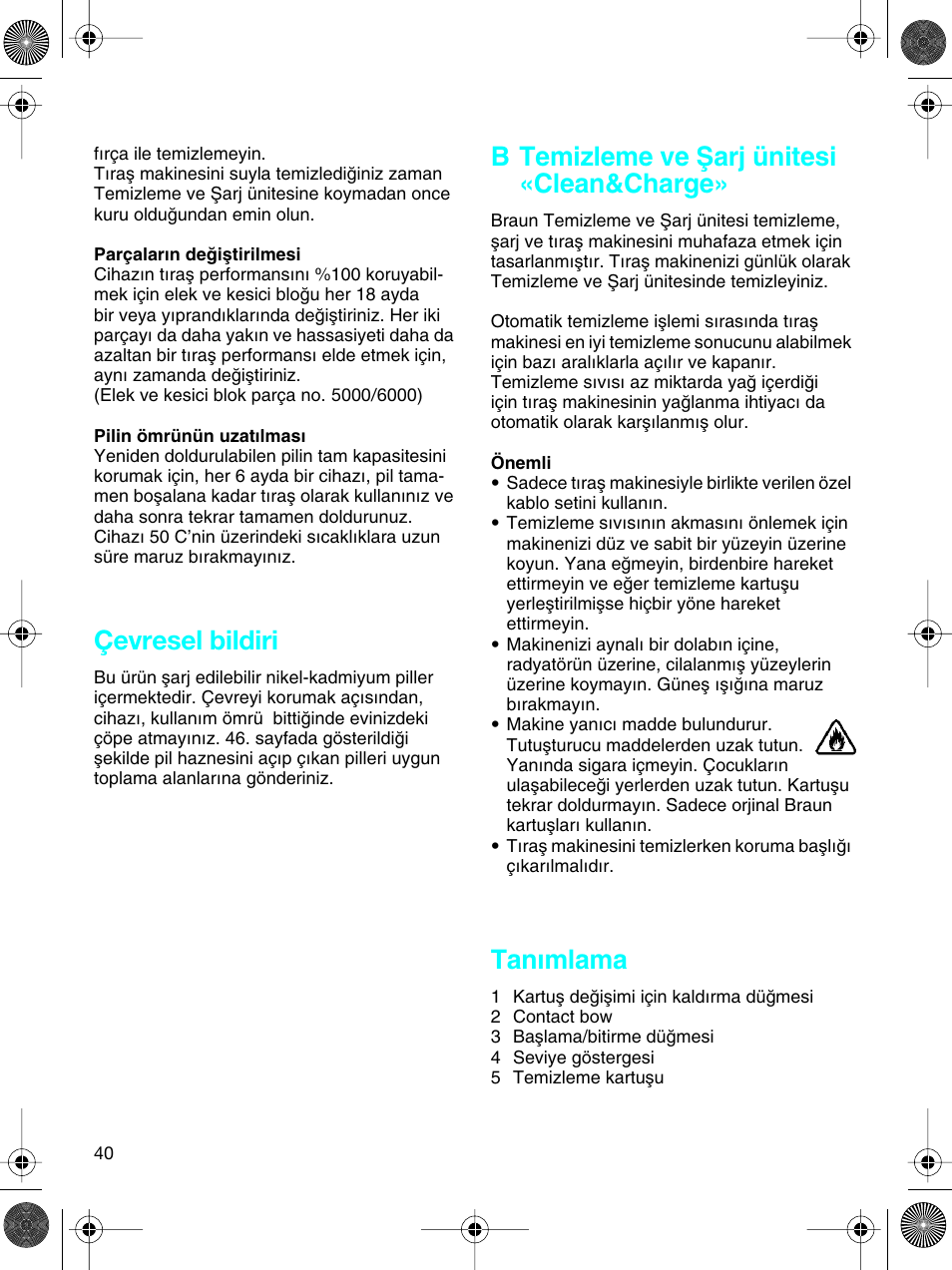Çevresel bildiri, B temizleme ve ωarj ünitesi «clean&charge, Tan∂mlama | Braun 5691 User Manual | Page 39 / 53