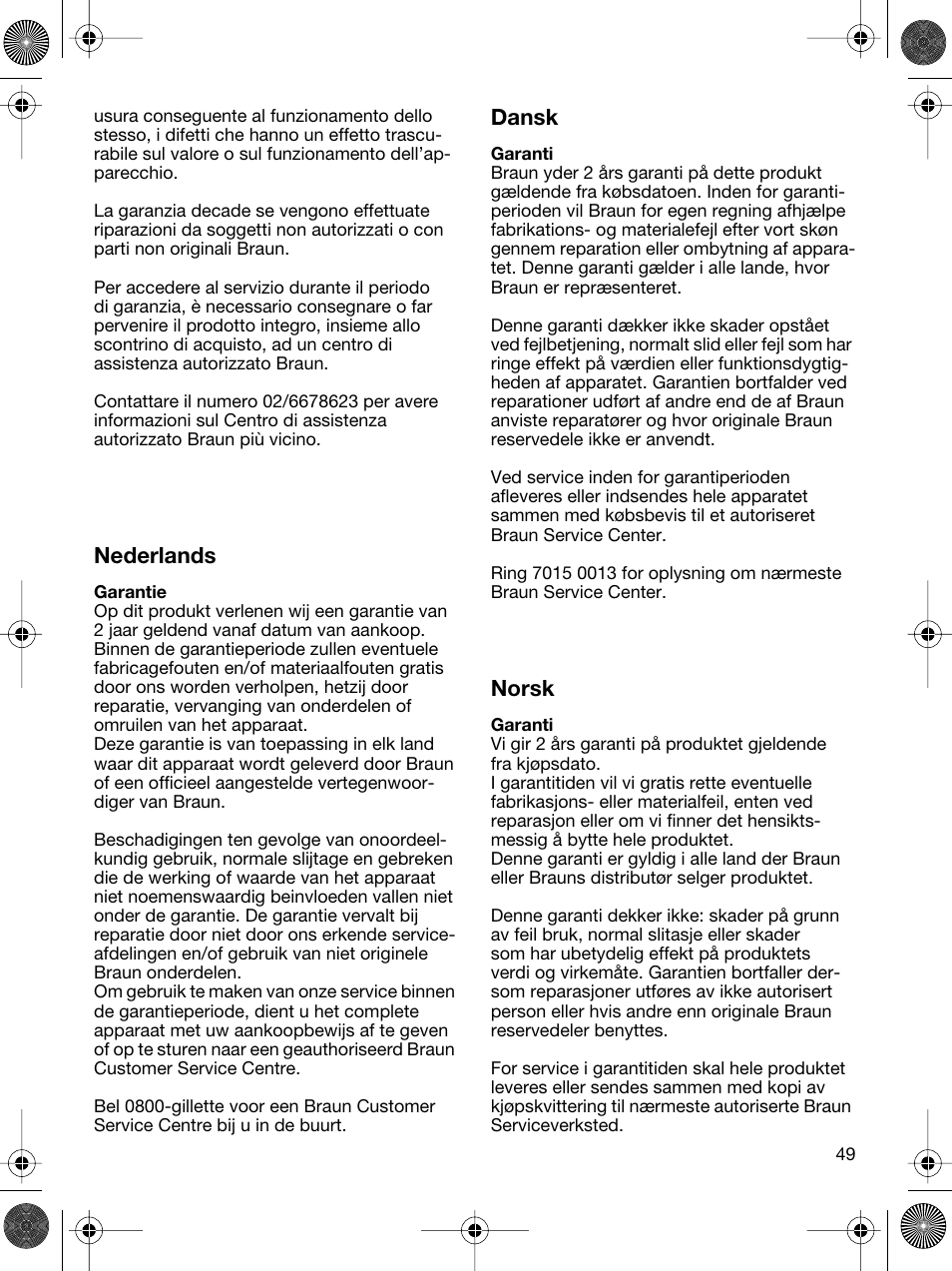 Nederlands, Dansk, Norsk | Braun 5691 User Manual | Page 48 / 53