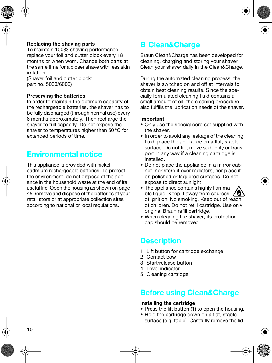 Environmental notice, B clean&charge, Description | Before using clean&charge | Braun 5691 User Manual | Page 9 / 53
