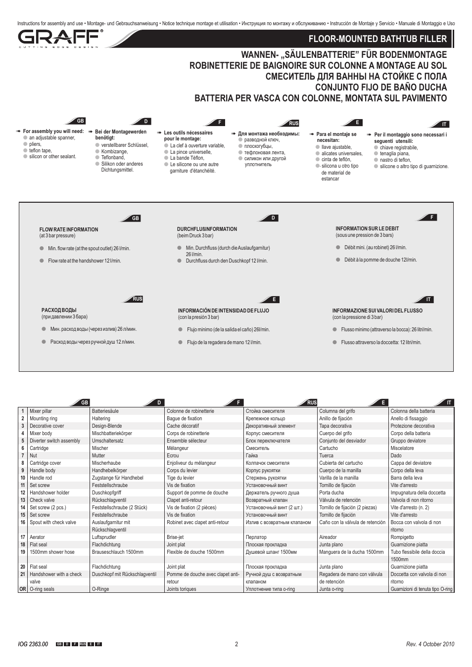 Graff FLOOR-MOUNTED BATHTUB FILLER User Manual | Page 2 / 8