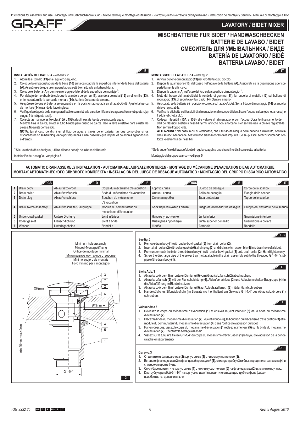 Graff LAVATORY / BIDET MIXER User Manual | Page 6 / 8