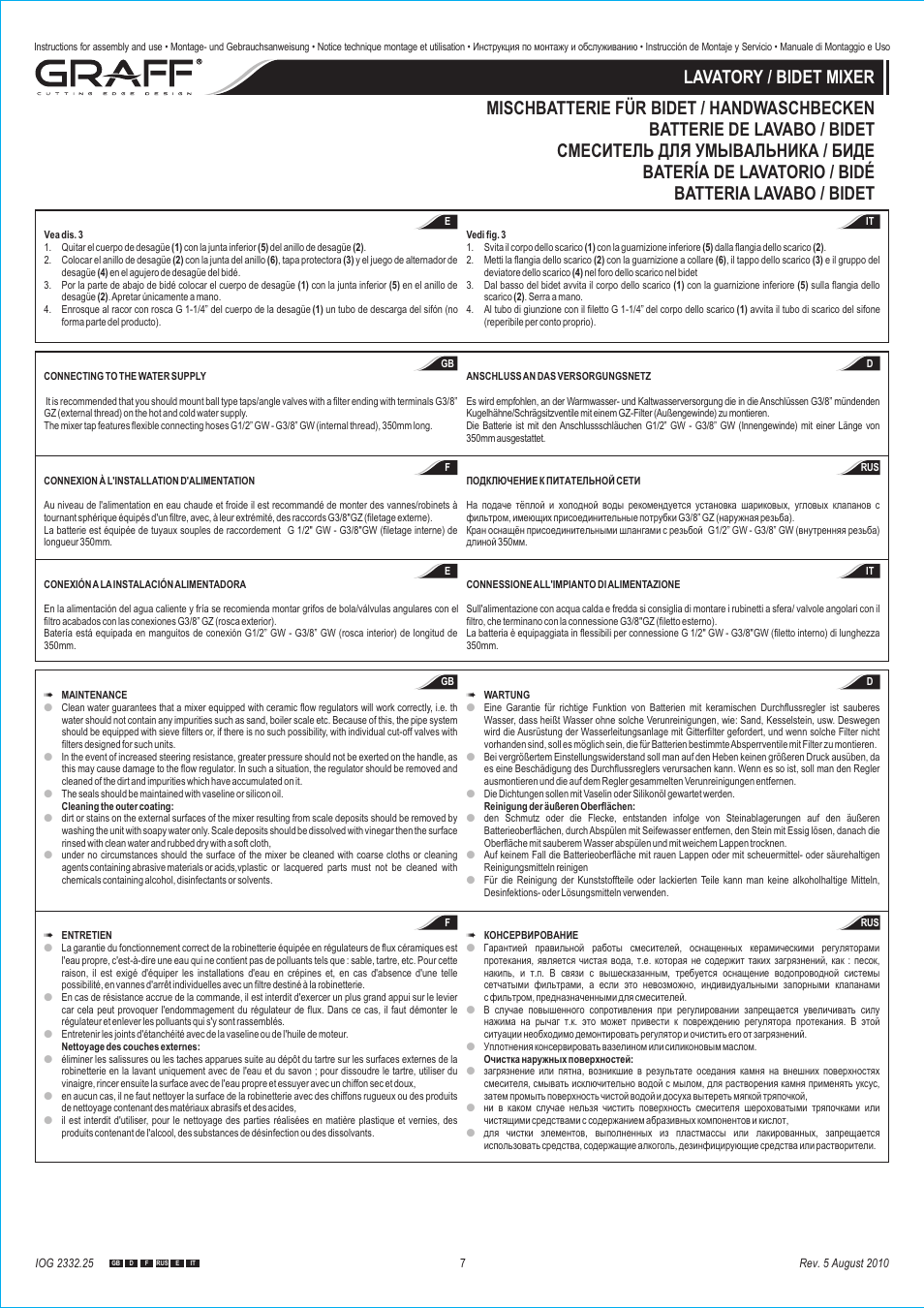 Graff LAVATORY / BIDET MIXER User Manual | Page 7 / 8