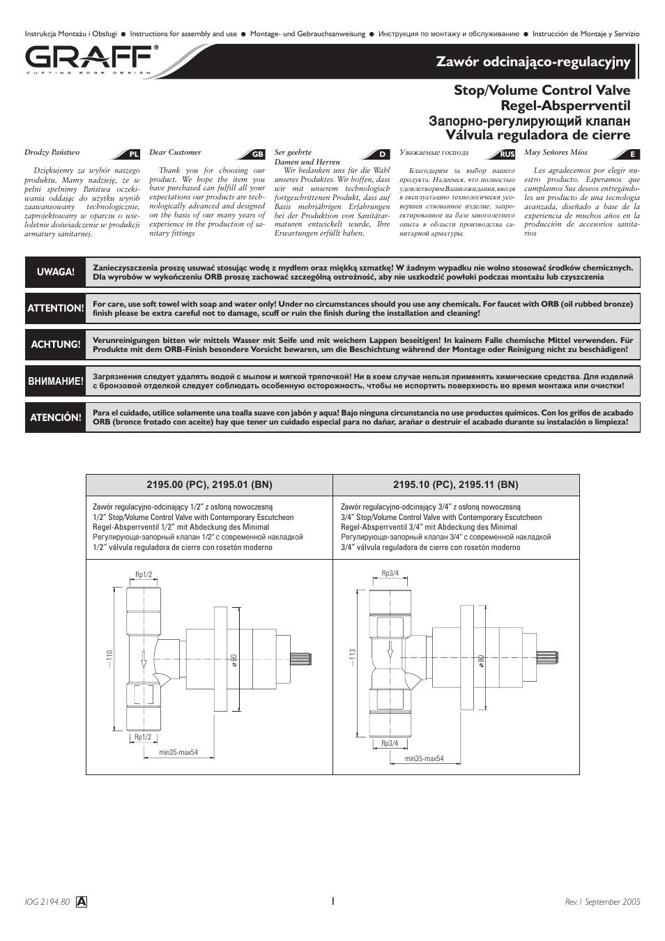 Graff Stop/Volume Control Valve User Manual | 10 pages