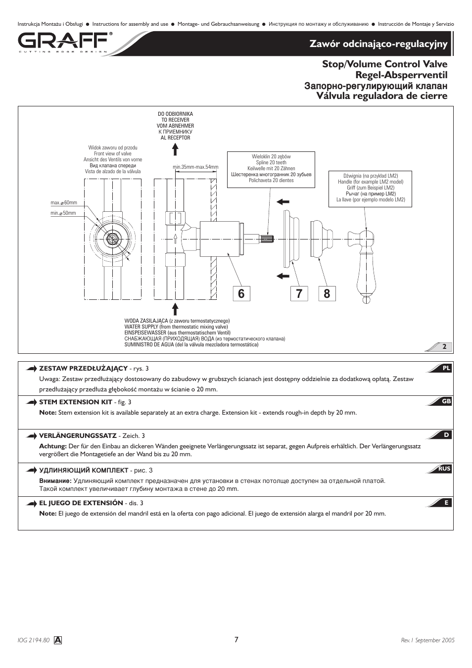 Stop/volume control valve regel-absperrventil, Запорно-регулирующий клапан | Graff Stop/Volume Control Valve User Manual | Page 7 / 10