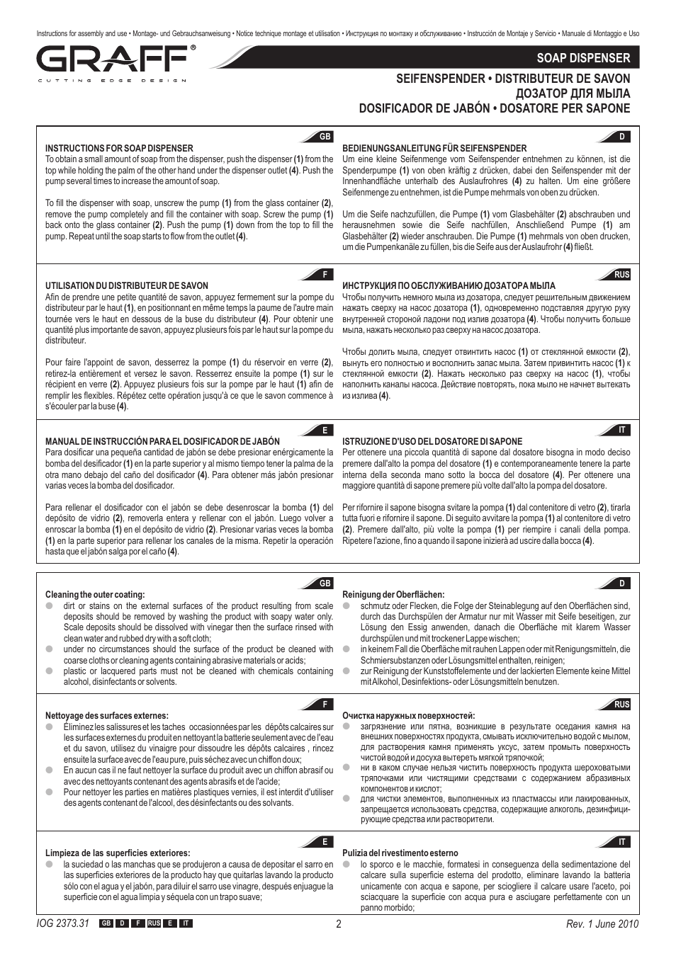 Graff SOAP DISPENSER User Manual | Page 2 / 3
