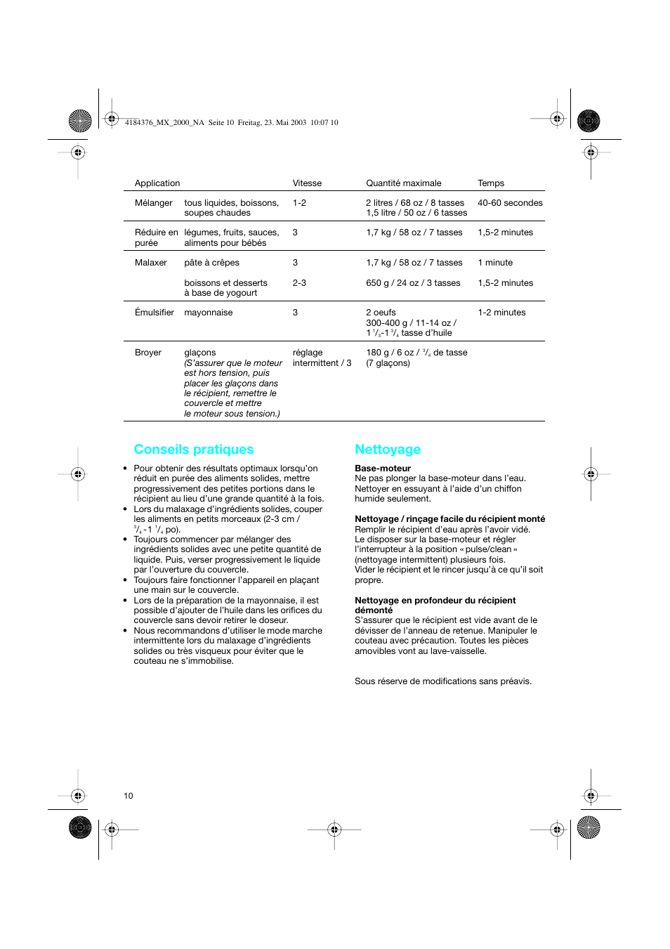 Conseils pratiques, Nettoyage | Braun 4184 User Manual | Page 10 / 15