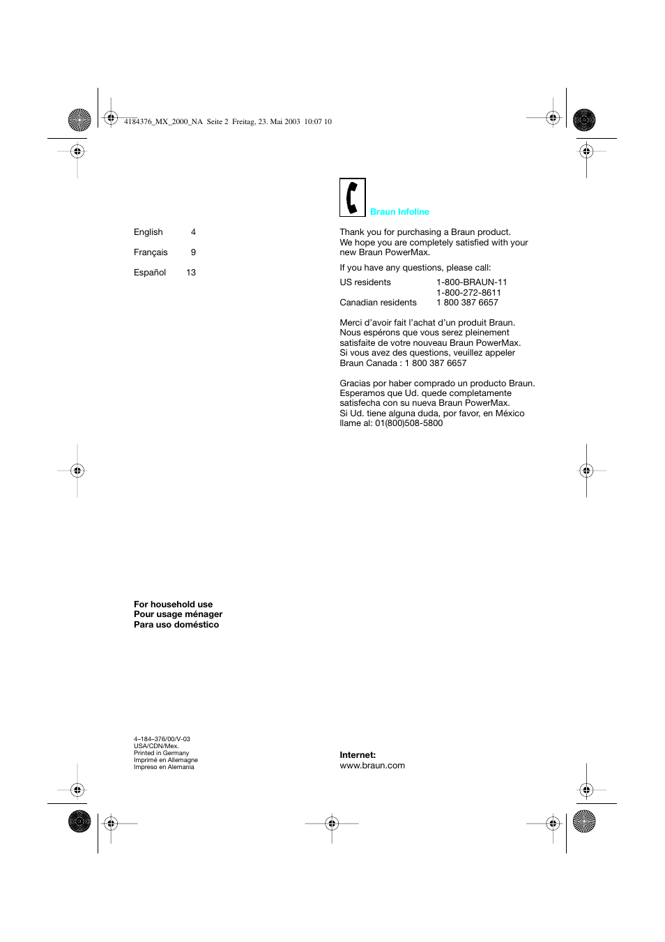 Braun 4184 User Manual | Page 2 / 15