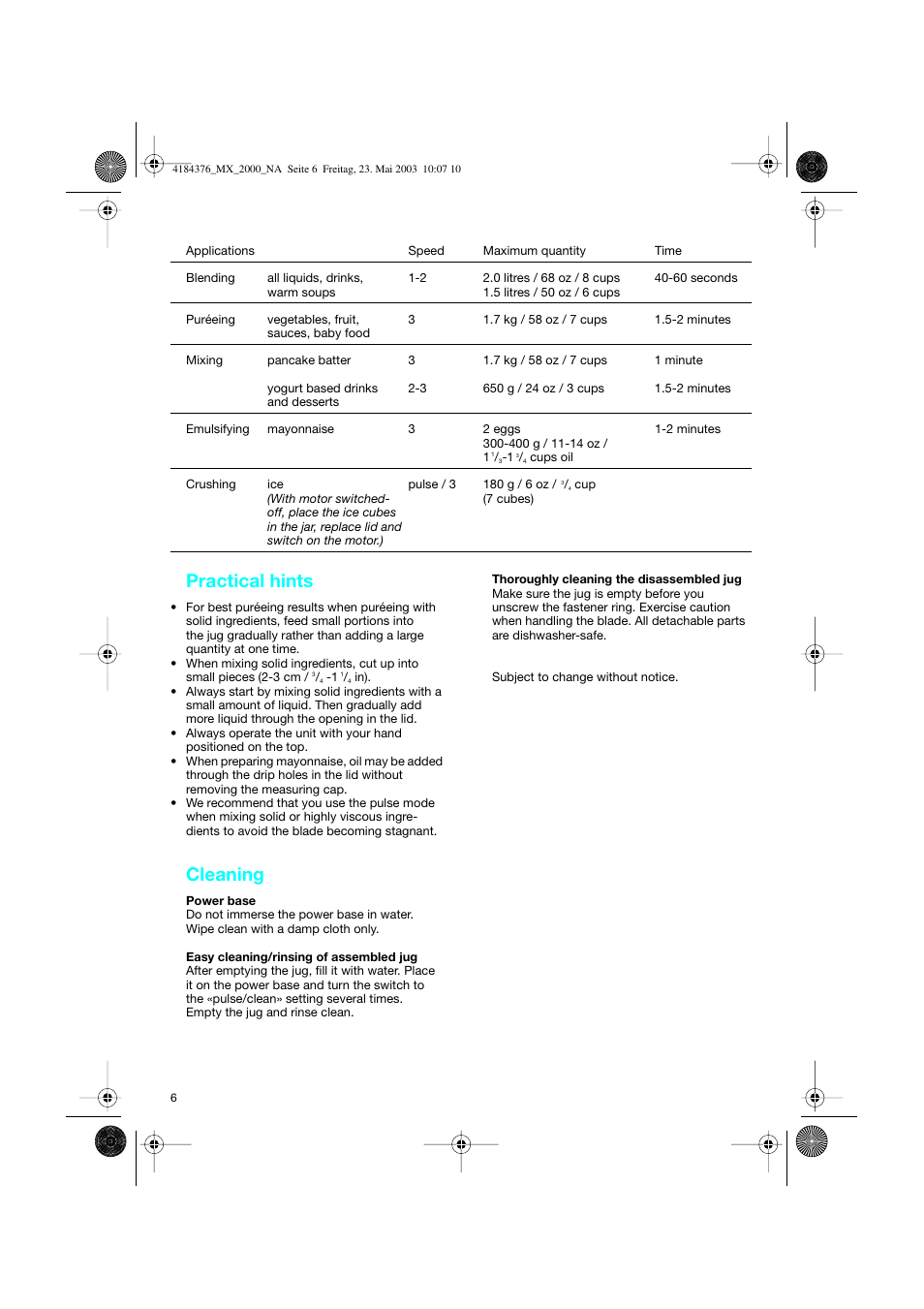 Practical hints, Cleaning | Braun 4184 User Manual | Page 6 / 15