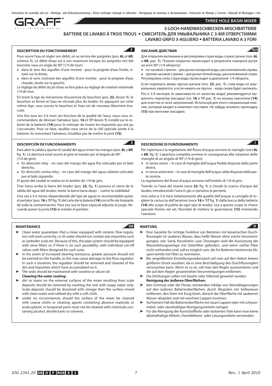 Three hole basin mixer | Graff THREE HOLE BASIN MIXER User Manual | Page 7 / 8