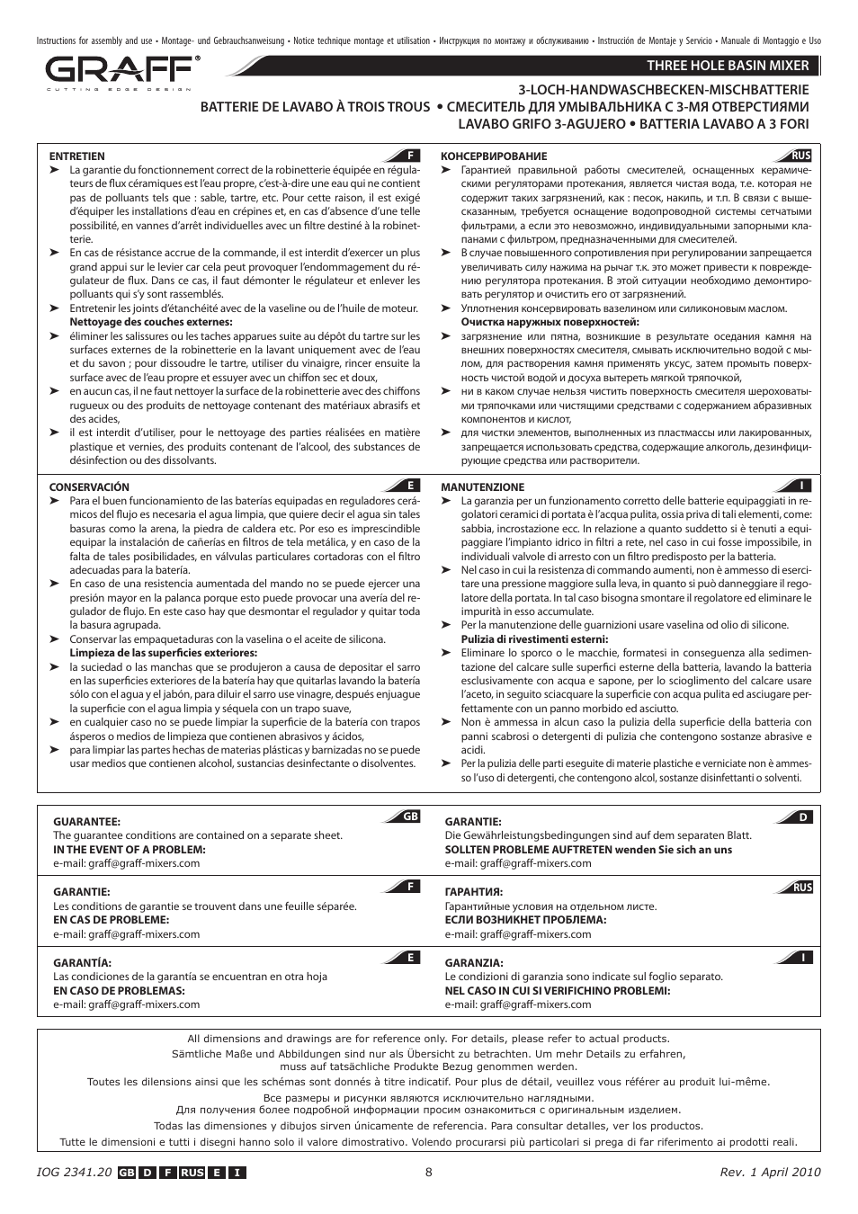 Three hole basin mixer | Graff THREE HOLE BASIN MIXER User Manual | Page 8 / 8