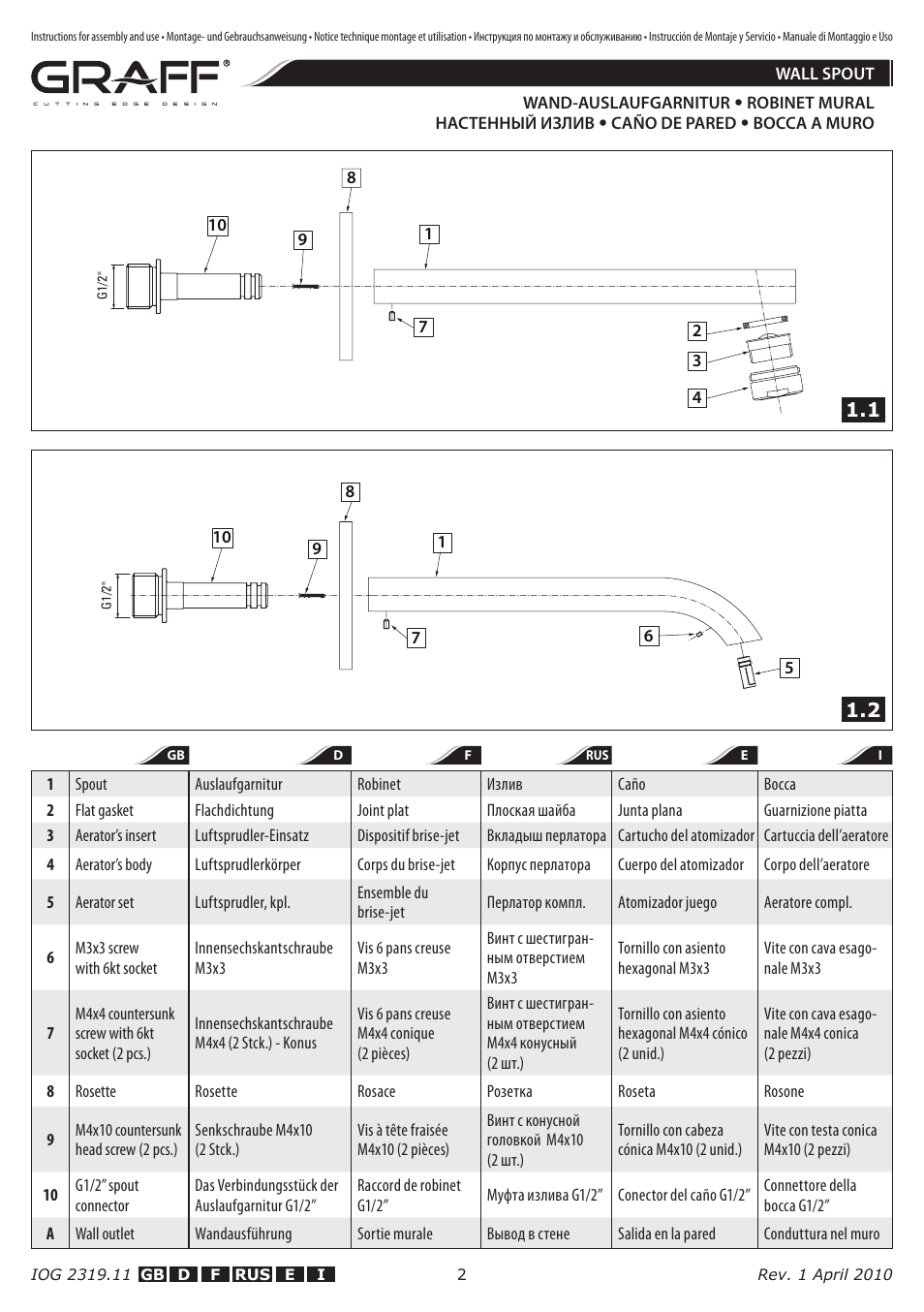 Graff WALL SPOUT User Manual | Page 2 / 5