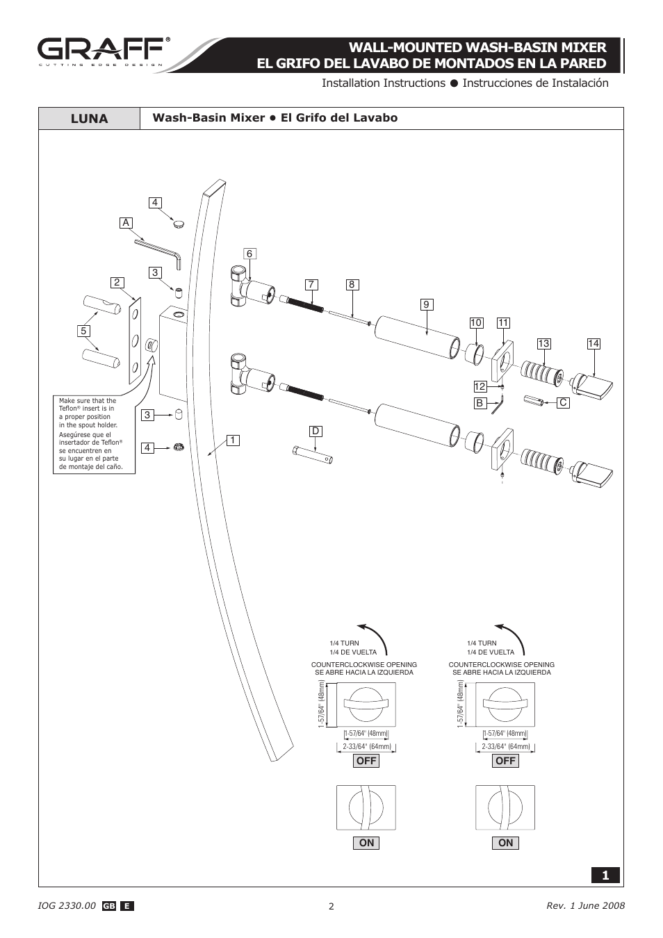 Luna | Graff WALL-MOUNTED WASH-BASIN MIXER User Manual | Page 2 / 8