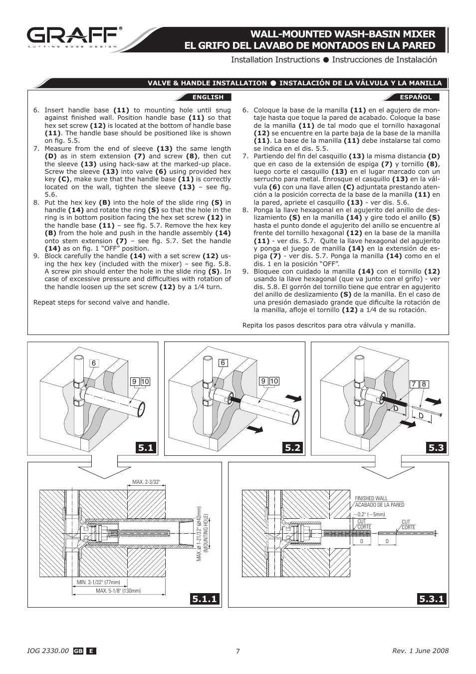 Graff WALL-MOUNTED WASH-BASIN MIXER User Manual | Page 7 / 8