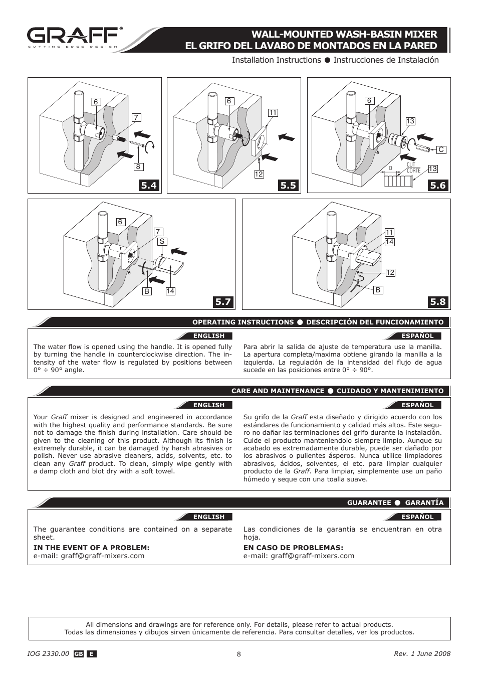 Graff WALL-MOUNTED WASH-BASIN MIXER User Manual | Page 8 / 8