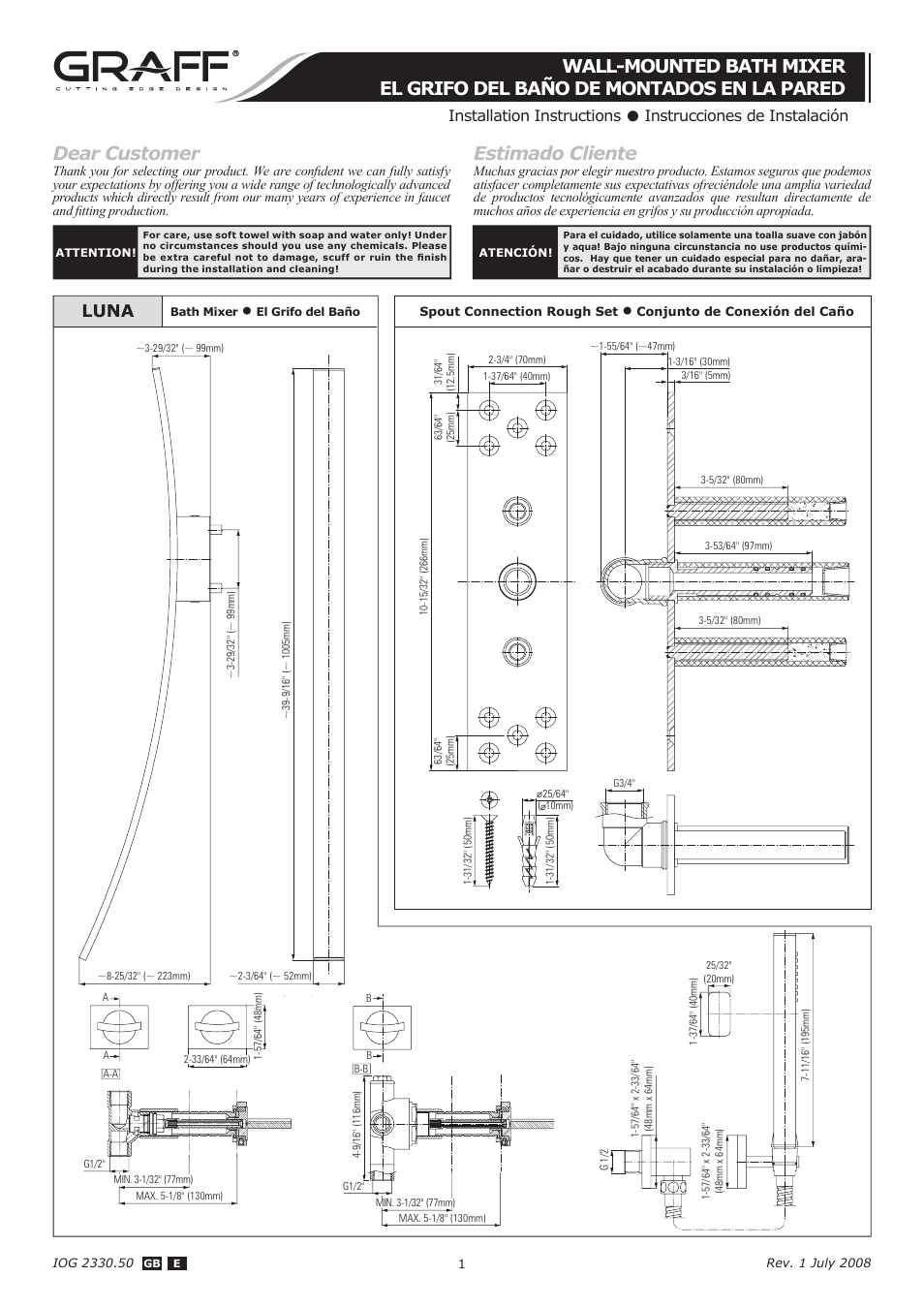 Graff WALL-MOUNTED BATH MIXER User Manual | 14 pages