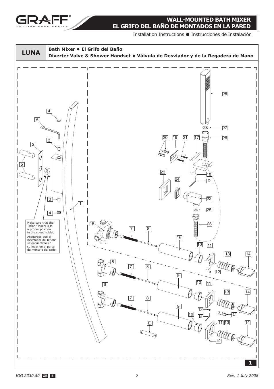 Luna | Graff WALL-MOUNTED BATH MIXER User Manual | Page 2 / 14