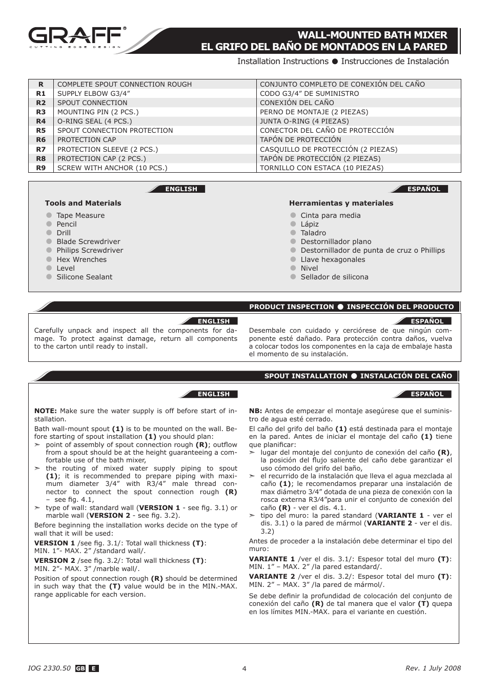 Graff WALL-MOUNTED BATH MIXER User Manual | Page 4 / 14
