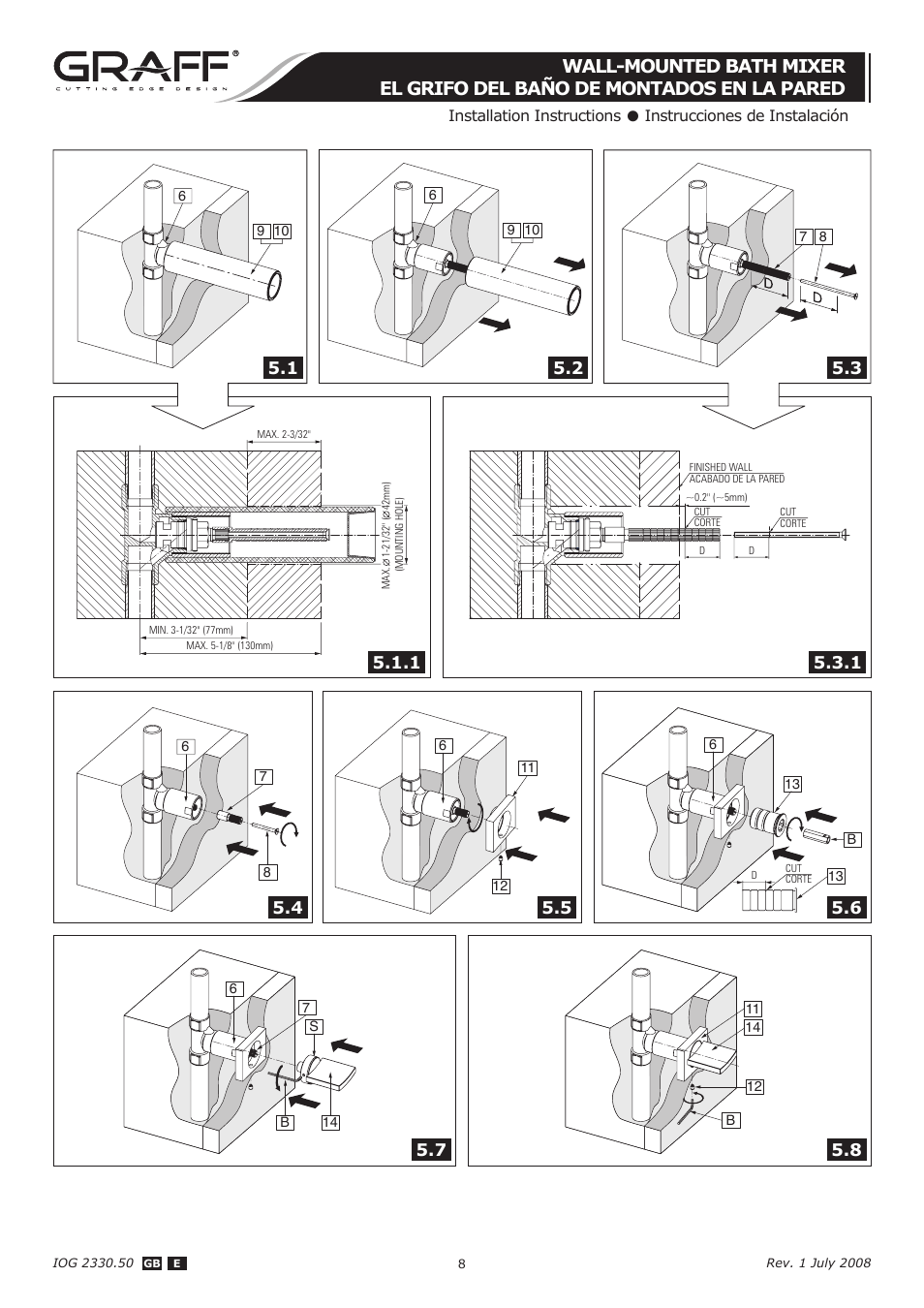 Graff WALL-MOUNTED BATH MIXER User Manual | Page 8 / 14