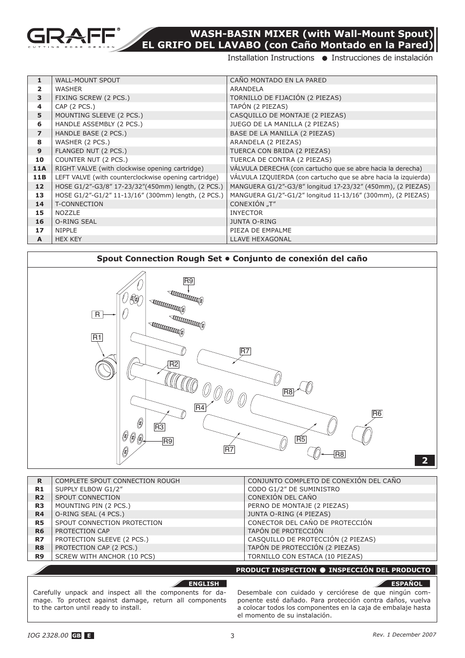 Graff WASH-BASIN MIXER (with Wall-Mount Spout) User Manual | Page 3 / 9