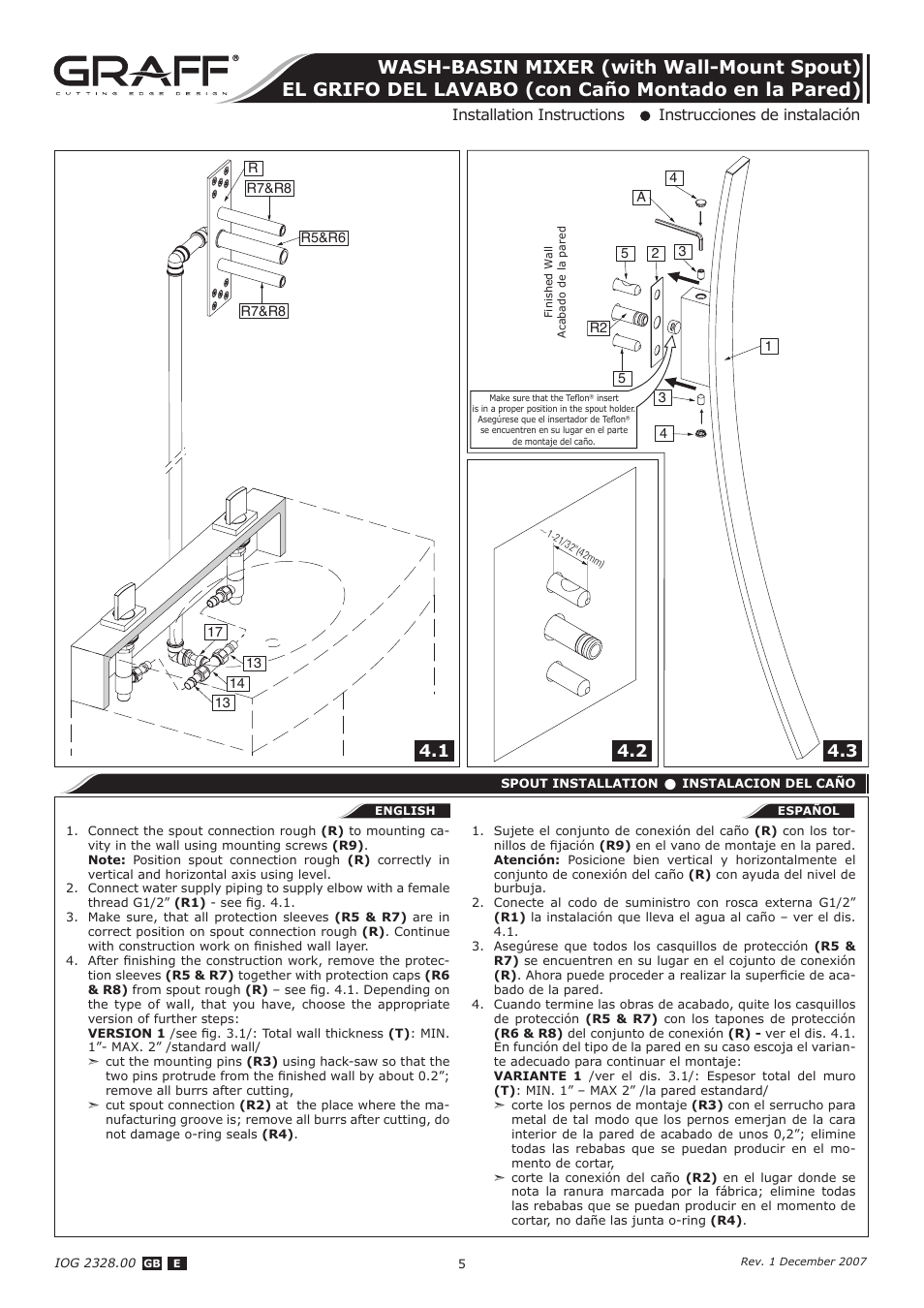 Graff WASH-BASIN MIXER (with Wall-Mount Spout) User Manual | Page 5 / 9