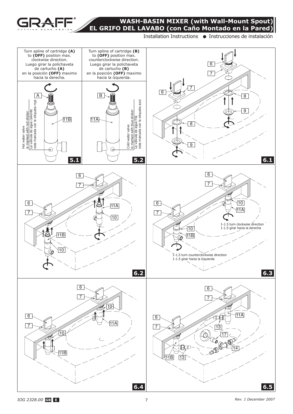 Graff WASH-BASIN MIXER (with Wall-Mount Spout) User Manual | Page 7 / 9