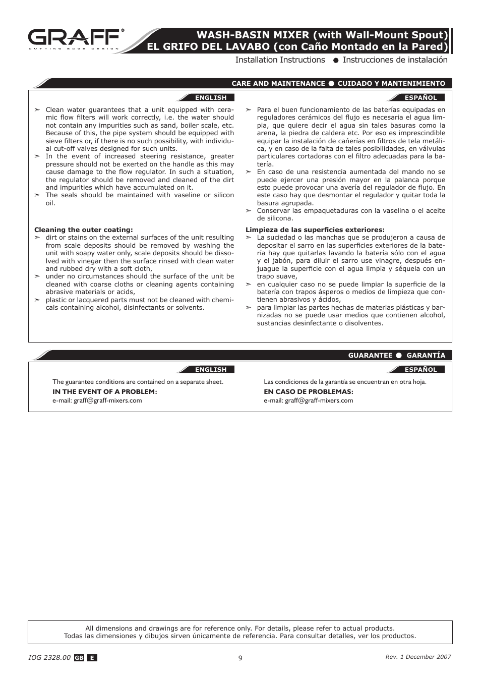 Graff WASH-BASIN MIXER (with Wall-Mount Spout) User Manual | Page 9 / 9