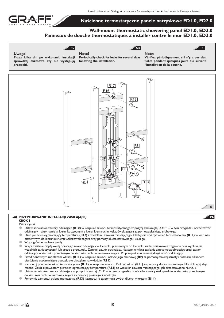 Graff Wall-mount thermostatic showering panel ED1.0, ED2.0 User Manual | Page 10 / 24