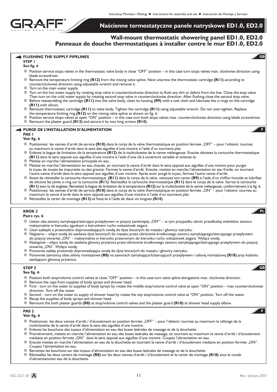 Graff Wall-mount thermostatic showering panel ED1.0, ED2.0 User Manual | Page 11 / 24